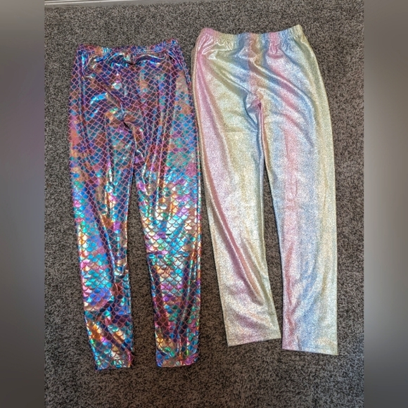 Two pairs of Holographic Rainbow / Mermaid Leggings - Picture 2 of 6